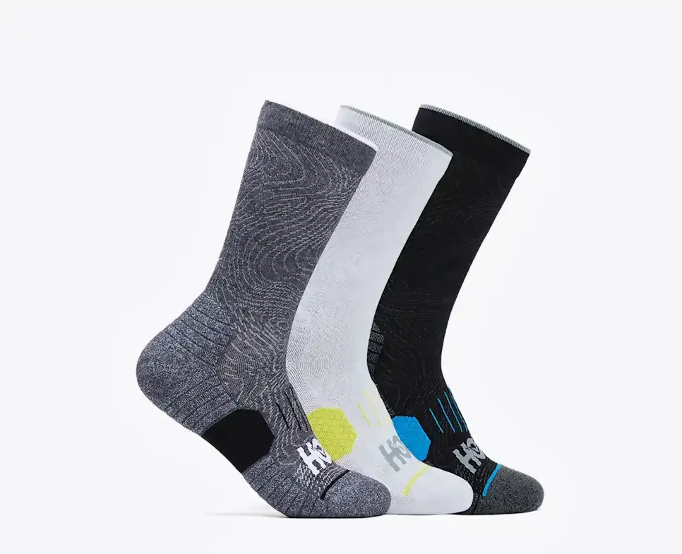 HOKA Crew Run Sock 3-Pack White/Black/Grey