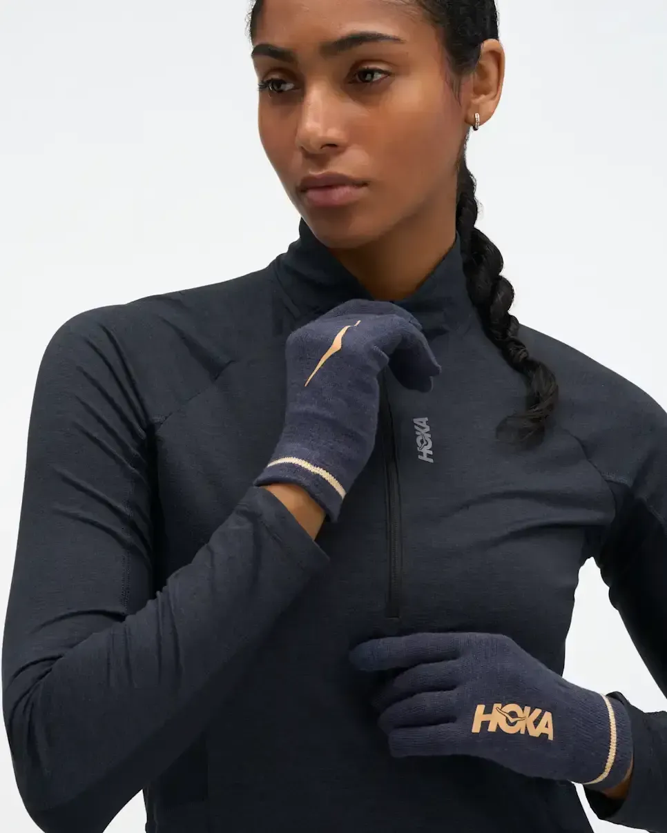 HOKA Knit Gloves Varsity Navy Gold